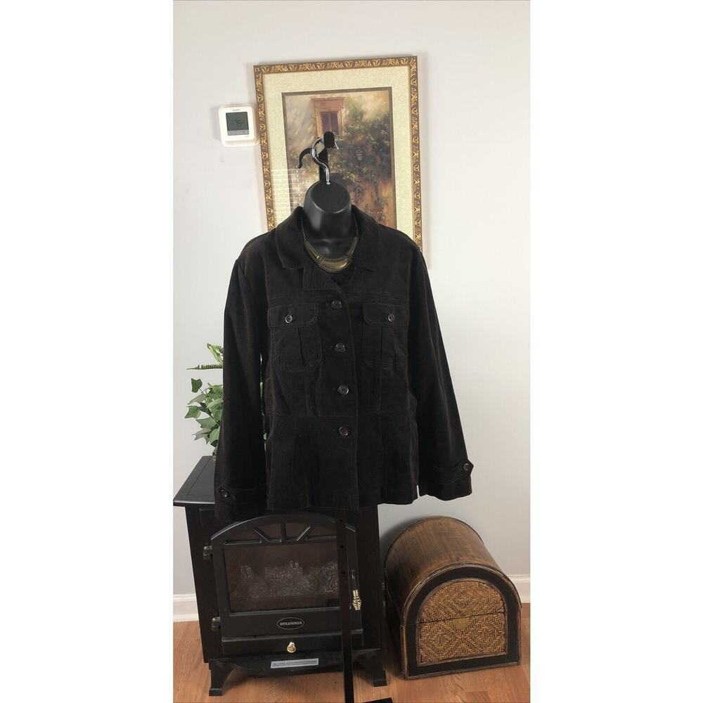 Fashion Bugs Women 14/16W Jacket Stretch Brown Open Button Front Long Sleeve